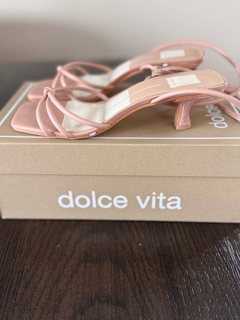 Dolce Vita Blush Pink Strappy Square-Toe Ankle-Tie Sandals - Picture 3 of 5